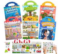 Reusable Sticker Books for 2 3 4 Year Olds Children: Plane Activities Toys for Kids Age 2 3 4 Travel Journey Packs Games for Toddler Boys Girls Farm Dinosaur Animal Jelly Puffy Stickers Book Set