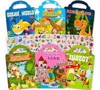 Reusable Sticker Books for Kids,6 Pack Stickers Activities Books for Age 2 3 4 5 Year Old Boys Girls Children, 300+3D Puffy Stickers for Toddlers Include Dinosaurs,Vehicle,Animals,Toy Birthday Gifts