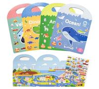 Reusable Sticker Books for Toddlers 4Pack Toddler Sticker Book with 3D Puffy Stickers Animals Ocean, Transportation, Dinosaurs Theme for 2 Year Olds Travel Toys for Toddlers on Plane