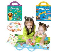 Reusable Sticker Books for Toddlers, Plane Activities for Toddler Sticker Books 1-2 Years 2 Pack(Animals Vehicles)