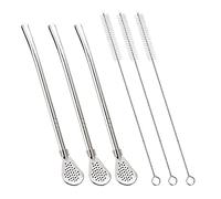 Reusable Stirring Spoon,304 Stainless Steel Drinking Straws, with Filter Spoon,Tea Straws with Cleaning Brush,Yerba Mate Bombilla Suitable for Coffee Shops, Restaurants, Milk Tea Shops(3 Silver)