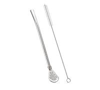 Reusable Stirring Spoon,304 Stainless Steel Drinking Straws, with Filter Spoon,Tea Straws with Cleaning Brush,Yerba Mate Bombilla Suitable for Coffee Shops, Restaurants, Milk Tea Shops(1 Silver)