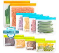Reusable Storage Bags - 10 Pack BPA FREE Freezer Bags(2 Reusable Gallon Bags + 4 Leakproof Reusable Sandwich Bags + 4 THICK Reusable Snack Bags) Ziplock Lunch Bags for Food Marinate Meat Fruit Cereal