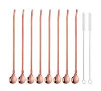 Reusable Straw Spoons 18/8 Stainless Steel 8 Piece Straw Spoons Rose Gold 2 Brushed Cocktail Latte McChiart Spoons 21.5 cm