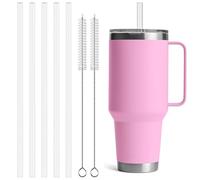 Reusable Straws for YETI Rambler Tumbler, Replacement Straws Compatible with YETI Tumbler 42 oz Cup, Clear Transparent Straight Drinking Straws, Set of 5 Reusable Straws with 2 Cleaning Brushes