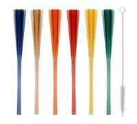 Reusable Straws Pack of 6 Plastic Cocktail Muddler Masher 2-in-1 Reusable Drinking Straw with Cleaning Brush for Cocktails Mocktails Mojito Juices Smoothies Home Party, Multi Colour