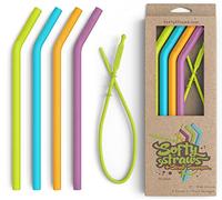 Reusable Straws Silicone Smoothie for Tumblers - Collapsible FDA Pinch Tested BPA Free Dishwasher Safe - Long, Wide Smoothie Straw for 20 or 30 oz Tumblers - Chewy, Bendy, Flexible for Kids/Toddlers