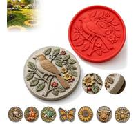 Reusable Sunflower Stepping Stone Mold, DIY 15.7in Round Stepping Stone Molds, Create Your Own Garden Art, Bee Sunflower Frog, Mermaid Designs Paver Mold, Concrete Casting Mold (Cardinal-1Pcs)