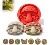 Reusable Sunflower Stepping Stone Mold, DIY 15.7in Round Stepping Stone Molds, Create Your Own Garden Art, Bee Sunflower Frog, Mermaid Designs Paver Mold, Concrete Casting Mold (Mushroom-1pcs)