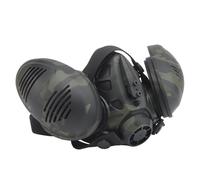 Reusable Tactical Gas Mask with Adjustable Straps ABS & Silicone Half Face Protector with FAST Helmets for Airsoft & Paintball(Mcbk)