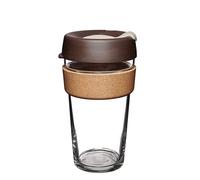Reusable Tempered Glass Coffee Cup | Travel Mug with Splash proof Lid, Brew Cork Band, Lightweight, BPA Free | Large | 16oz / 454ml | Almond