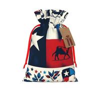 Reusable Texas-Elements-Flag Burlap Drawstring Xmas Present Bags, Rustic Gift Wrap Bags For Holiday Party And Xmas Presents