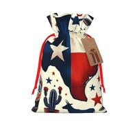 Reusable Texas-The-Long-Star-Flag Burlap Drawstring Xmas Present Bags, Rustic Gift Wrap Bags For Holiday Party And Xmas Presents