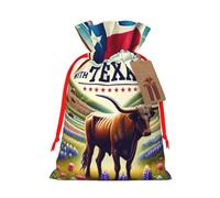Reusable Texas-Theme Burlap Drawstring Xmas Present Bags, Rustic Gift Wrap Bags For Holiday Party And Xmas Presents