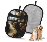 Reusable The train is running in a medieval tavern Pet Hair Removal Glove | Stylish Full-Print Electrostatic Mitt for Dog & Cat Hair | Gentle Grooming & Furniture Cleaning Tool for Couch, Car, Bedding