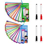 Reusable Times Tables Flash Cards for Kids, Multiplication Maths Flashcards Division Fractions, Double-Sided Practice Cards with DIY Question Pages (Multiplication + Fractions)