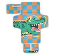 Reusable Toddler Changing pad with Tissue Pocket Portable Baby Changing pad with Built-in Pillow Blue and Orange Checkered Pattern Cartoon Crocodiles