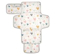 Reusable Toddler Changing pad with Tissue Pocket Portable Changing pad for Baby with Built-in Pillow Sweet Hearts Colorful Cute