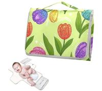 Reusable Toddler Changing pad with Tissue Pocket Travel Changing pad for Baby Infant Travel Station Kit- Fake Glitter Cartoon Flower Green Flower