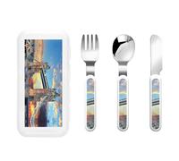 Reusable Tower Bridge in London Print Fork, Spoon Knife with Storage Case,Dishwasher Safe for School Lunch,Travel