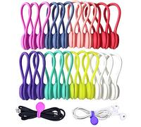 Reusable Twist Ties with Strong Magnet for Bundling and Organizing Cables,Headphone Cables,USB Charging Cords,Hanging & Holding Keychain,Silicone Cord Winder Magnetic Cable Clips (8 Colors - 24 Pack)