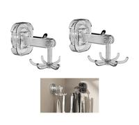 Reusable Utensil Holder Hooks, 2 Pack Self Adhesive & Suction Cup Hook 360 Degree Rotating Under Cabinet Kitchen Utensil Rack Organizer Space Saving No Drill Stick On Key Hook