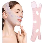 Reusable V Line Lifting Mask, Breathable and Comfortable Chin Strap, Adjustable Design Sleeping Face Contouring Anti-Wrinkle Band, Face Bands for Girls Women Men(Pink, M)