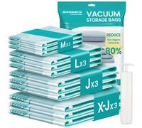 Vacuum Storage Bags,Vacuum Seal Suction Bags for Clothes Bedding Travel, Space Saver Reusable, with Hand Pump,12 Pack,3M/3L/3J/3X-J,Transparent
