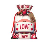 Reusable Valentine-Cute-Gnomes-Cartoon Burlap Drawstring Xmas Present Bags, Rustic Gift Wrap Bags For Holiday Party And Xmas Presents