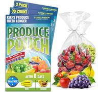 Reusable Vegetable Produce Bags by Produce Pouch - Keeps Fruit, Vegetable, Herbs Fresh Longer, Prevent Food Waste - BPA and Lead-Free Produce Saver Storage Green Bag - Set Of 30 w/ Twist-Ties