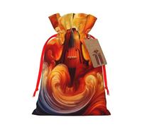 Reusable Violin-Swirling-Flames Burlap Drawstring Xmas Present Bags, Rustic Gift Wrap Bags For Holiday Party And Xmas Presents