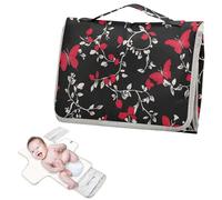 Reusable Washable Changing pad with Tissue Pocket Fairy Butterfly Red Black Diaper mat Changing pad for Moms, Dads cambiadores de pa?ales para Bebes