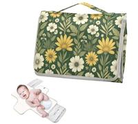 Reusable Washable Changing pad with Tissue Pocket Olive Green Boho Wildflowers Waterproof Changing pad with Built-in Pillow cambiador de pa?ales para Bebes