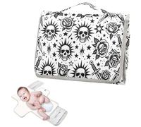 Reusable Washable Changing pad with Tissue Pocket Skull and Rose Old School Tattoo Diaper Changing pad Travel with Built-in Pillow cambiador de pa?ales para Bebes