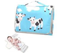 Reusable Washable Changing pad with Tissue Pocket Waterproof Changing pad with Built-in Pillow- Cartoon Cute White Cow Blue Sky
