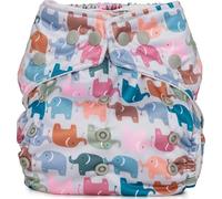 Reusable Washable Nappies Newborn and One Size Pocket Cloth Diaper 5-35lbs Each Nappy with 2 Bamboo Inserts Boosters, Adjustable Popper Closure Hook Loop, Premature (Elephants, One Size 10-35lbs)