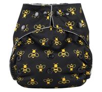 Reusable Washable Nappies Newborn and One Size Pocket Cloth Diaper 5-35lbs Each Nappy with 2 Bamboo Inserts Boosters, Adjustable Popper Closure Hook Loop, Premature (Bees, One Size 10-35lbs)