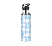 Reusable Water Bottles monsters Gingham Pastel Blue Vacuum Insulated