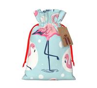 Reusable Watercolor-Flamingo Burlap Drawstring Xmas Present Bags, Rustic Gift Wrap Bags For Holiday Party And Xmas Presents
