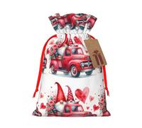 Reusable Watercolor-Valentine-Gnomes-Truck Burlap Drawstring Xmas Present Bags, Rustic Gift Wrap Bags For Holiday Party And Xmas Presents