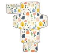 Reusable Waterproof pad with Tissue Pocket Portable Baby Changing pad with Built-in Pillow Cartoon Childish Cute Cats Tree Colorful