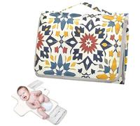 Reusable Waterproof pad with Tissue Pocket Waterproof Changing pad with Built-in Pillow- Moroccan Style Floral Patterns