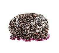 Reusable Waterproof Shower Cap - Double Thick, Leopard Red Border - Ideal for Bath & Shower - (1 Piece)