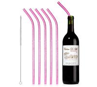Reusable Wine Bottle Straws - Pack of 6 - Includes Straw Cleaning Brush - Perfect Hostess Gift or White Elephant Gift Idea