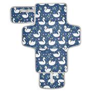 Reusable wipeable Changing pad with Tissue Pocket Travel Changing pad for Baby with Built-in Pillow Doodle Animal Swan Crown