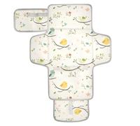 Reusable wipeable Changing pad with Tissue Pocket Waterproof Changing pad for Baby with Built-in Pillow Cartoon Childish Cute Birds Trees Light Color
