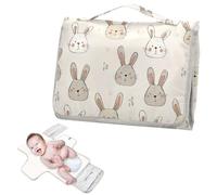 Reusable wipeable Changing pad with Tissue Pocket Waterproof Pads for Baby with Built-in Pillow-Cartoon Cute Bunnies Face Beige