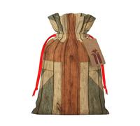 Reusable Wooden England Flag Burlap Drawstring Xmas Present Bags, Rustic Gift Wrap Bags For Holiday Party And Xmas Presents