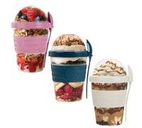 Reusable Yogurt Cups with Lid & Spoon 100% BPA Free Breakfast On the Go Cups with Topping Cereal 600ml Over Night Oats Container Smoothie Snack Jars (Pink, White, Blue Teal)