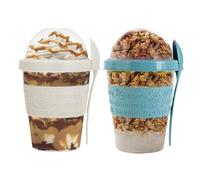Reusable Yogurt Cups with Lid & Spoon 100% BPA Free Breakfast On the Go Cups with Topping Cereal 600ml Over Night Oats Container Smoothie Snack Jars (White, Turquoise)